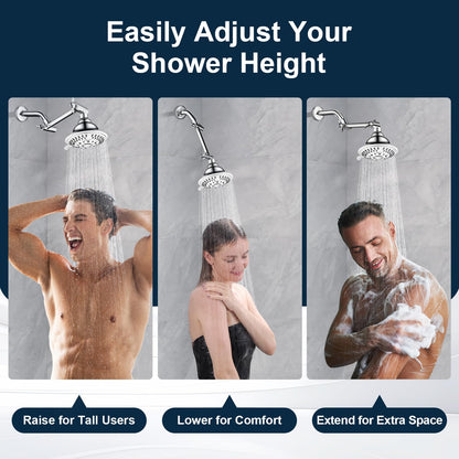 BRIGHT SHOWERS Brass Shower Arm Extender - 5 Inch Universal, Height & Angle Adjustable, Chrome
