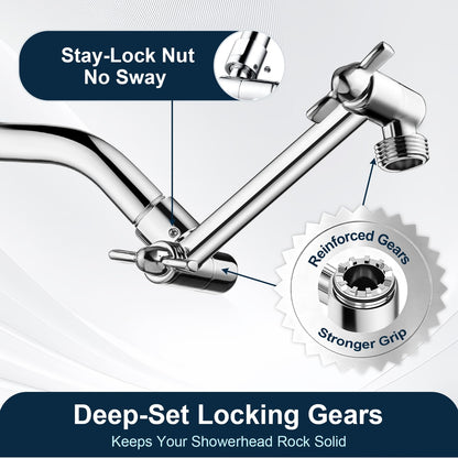 BRIGHT SHOWERS Brass Shower Arm Extender - 5 Inch Universal, Height & Angle Adjustable, Chrome