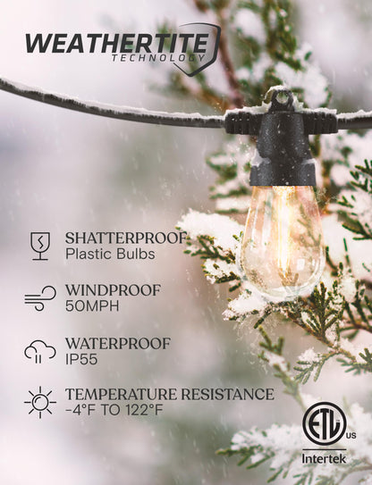 Brightech Ambience Pro 104ft Solar Outdoor LED String Lights – 48 Bulbs, Remote, Weatherproof