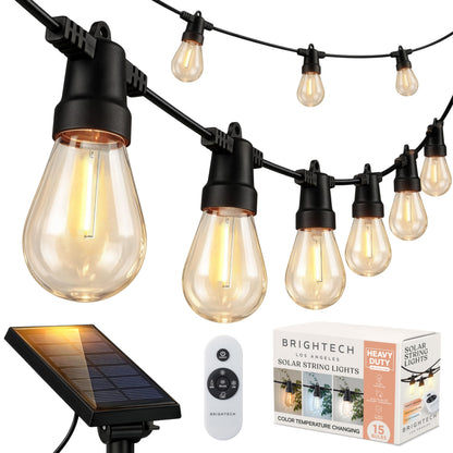 Brightech Ambience Pro 48 ft Outdoor Solar String Lights – Remote Color-Adjustable, Weatherproof