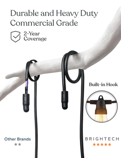 Brightech Ambience Pro 104ft Solar Outdoor LED String Lights – 48 Bulbs, Remote, Weatherproof