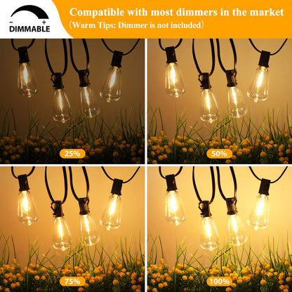 Brightever Outdoor String Lights 200ft – 104 LED Filament Bulbs, Weatherproof & Dimmable