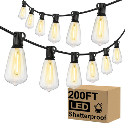 Brightever Outdoor String Lights 200ft – 104 LED Filament Bulbs, Weatherproof & Dimmable