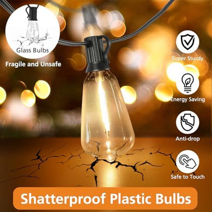 Brightever 3-Color in 1 LED Outdoor String Lights – 100ft, Dimmable with Remote (2700K/4000K/5000K)