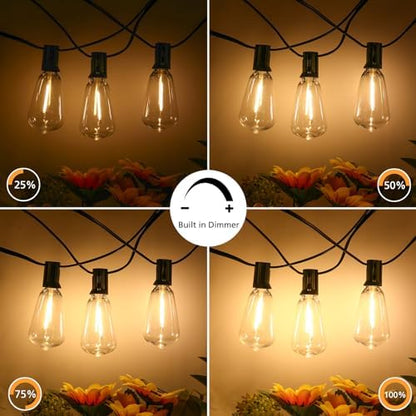 Brightever 3-Color in 1 LED Outdoor String Lights – 100ft, Dimmable with Remote (2700K/4000K/5000K)