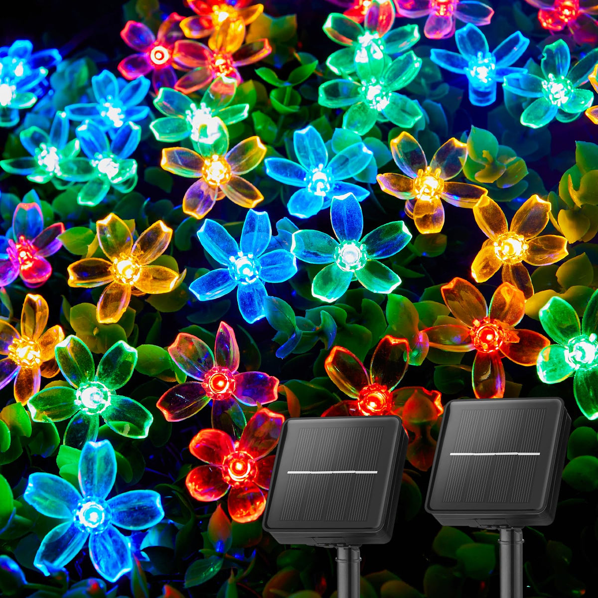 Brightown 2 Pack 52FT 120 LED Flower Solar String Lights – Multicolor