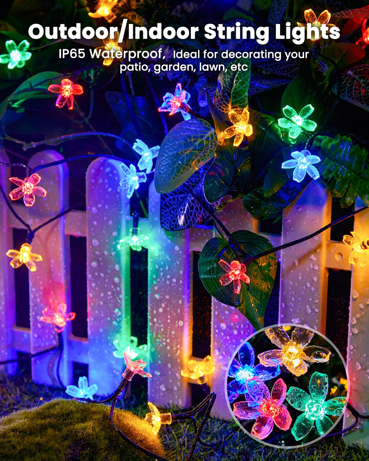 Brightown 2 Pack 52FT 120 LED Flower Solar String Lights – Multicolor