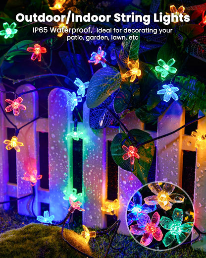Brightown 2 Pack 52FT 120 LED Flower Solar String Lights – Multicolor