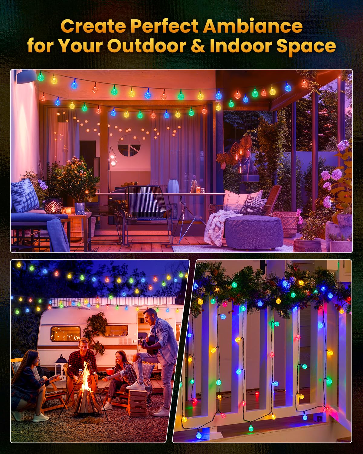 Brightown Solar String Lights Outdoor – 60 LED, 35.6 ft, 8 Modes, Waterproof Crystal Globe