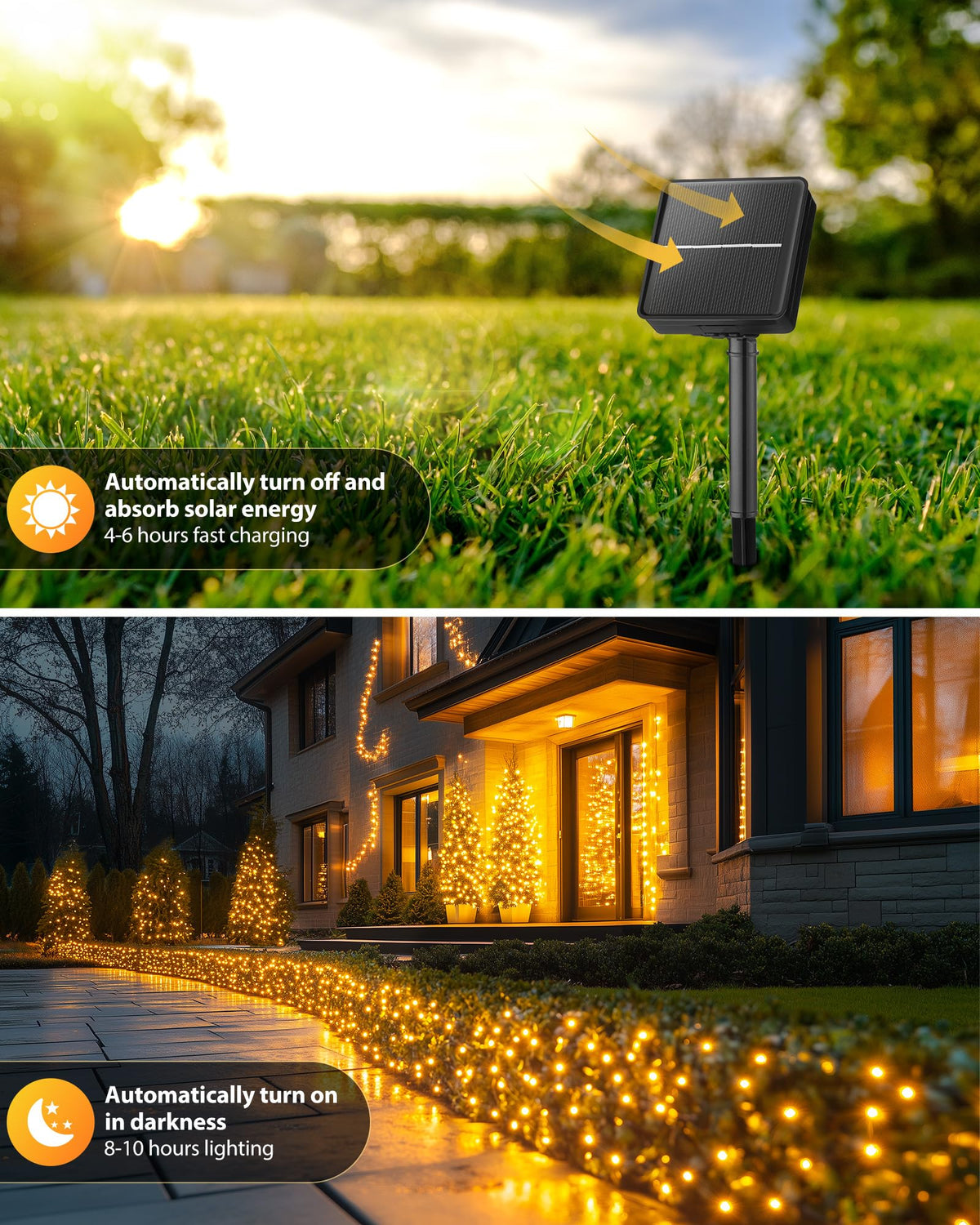 Brightown 2 Pack Solar String Lights Outdoor — 92ft, 240 LEDs, 8 Modes, IP65 Waterproof