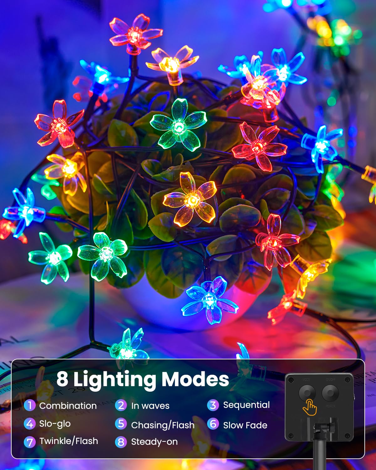 Brightown 2 Pack 52FT 120 LED Flower Solar String Lights – Multicolor