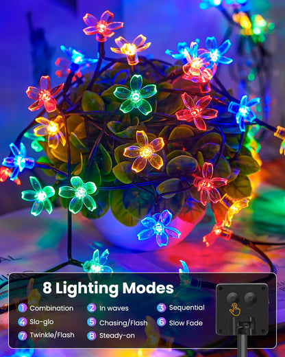 Brightown 2 Pack 52FT 120 LED Flower Solar String Lights – Multicolor
