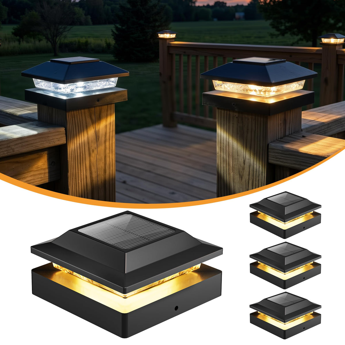 Brightown Solar Post Cap Lights 4-Pack – 16 LED, 2 Color Modes, Waterproof