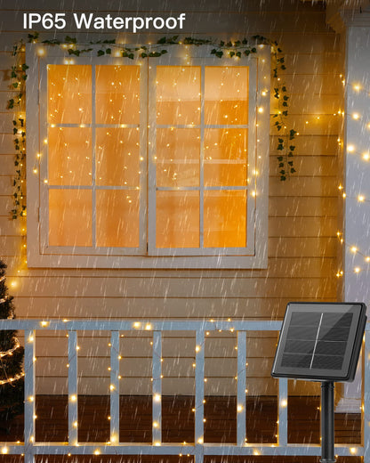 Brightown Solar String Lights Outdoor – 132 ft, 400 LEDs, 4-Pack, 8 Modes, Warm White