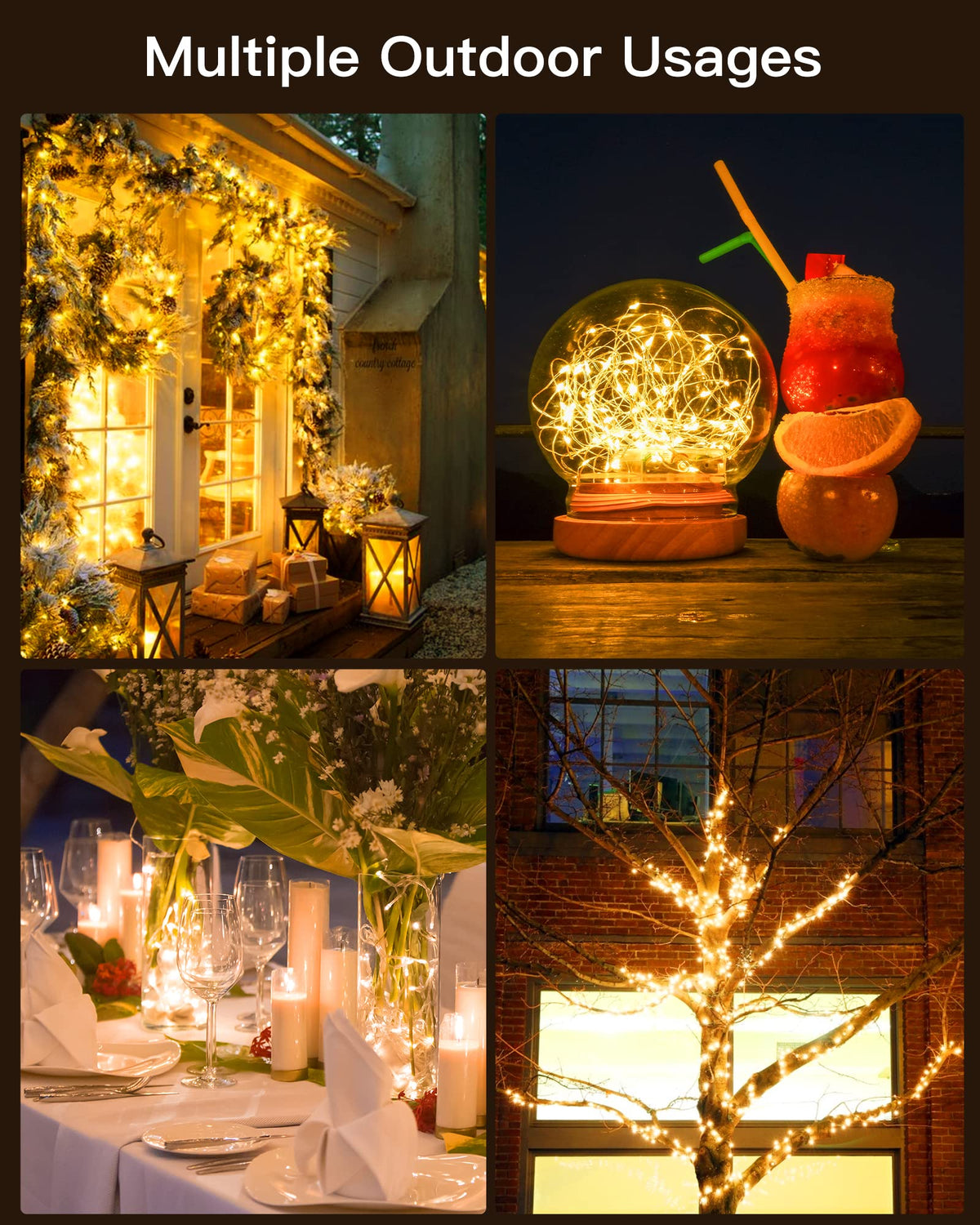 Brightown Solar String Lights Outdoor – 132 ft, 400 LEDs, 4-Pack, 8 Modes, Warm White