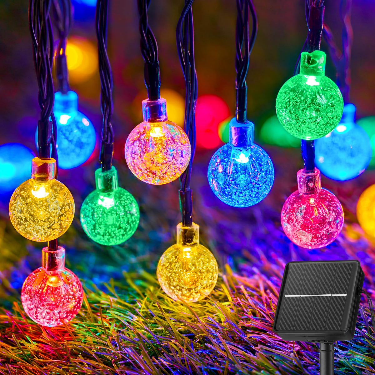 Brightown Solar String Lights Outdoor – 60 LED, 35.6 ft, 8 Modes, Waterproof Crystal Globe