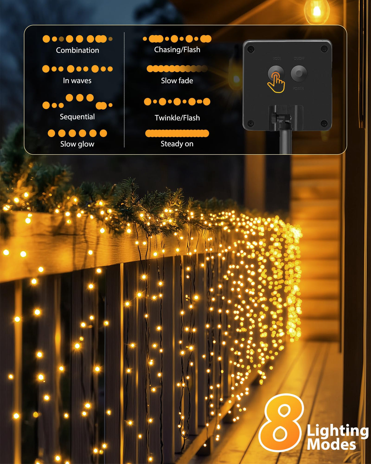 Brightown 2 Pack Solar String Lights Outdoor — 92ft, 240 LEDs, 8 Modes, IP65 Waterproof
