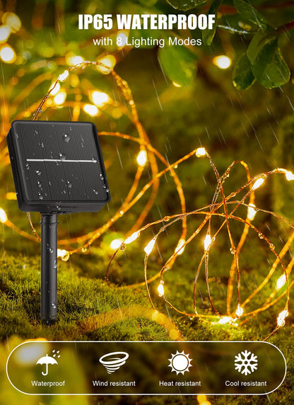 Brightown Solar String Lights Outdoor – 132 ft, 400 LEDs, 4-Pack, 8 Modes, Warm White