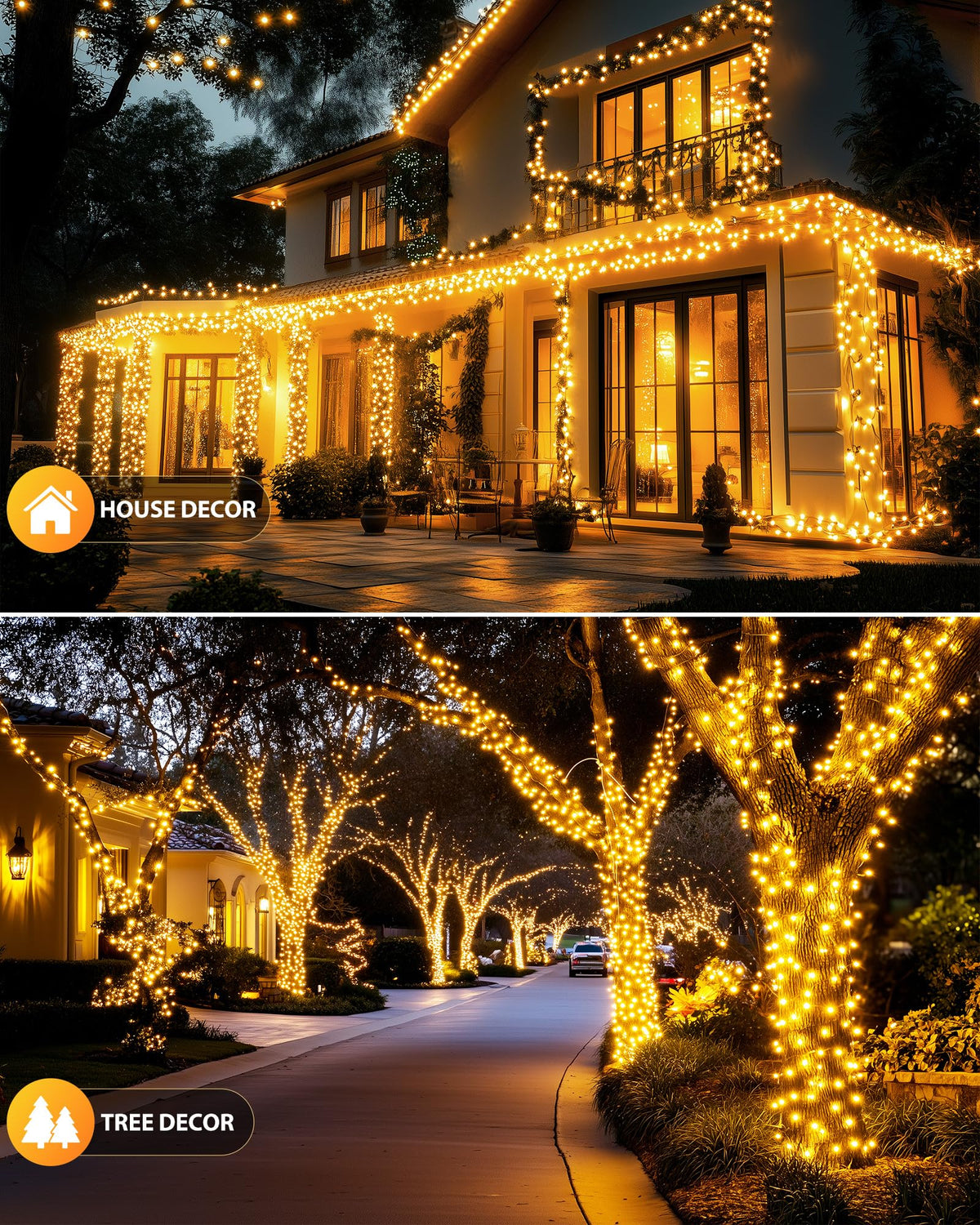 Brightown 2 Pack Solar String Lights Outdoor — 92ft, 240 LEDs, 8 Modes, IP65 Waterproof