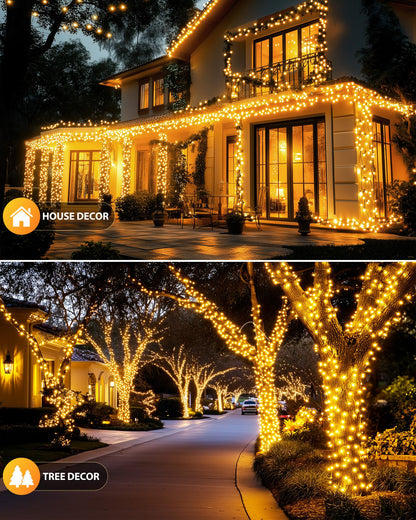Brightown 2 Pack Solar String Lights Outdoor — 92ft, 240 LEDs, 8 Modes, IP65 Waterproof