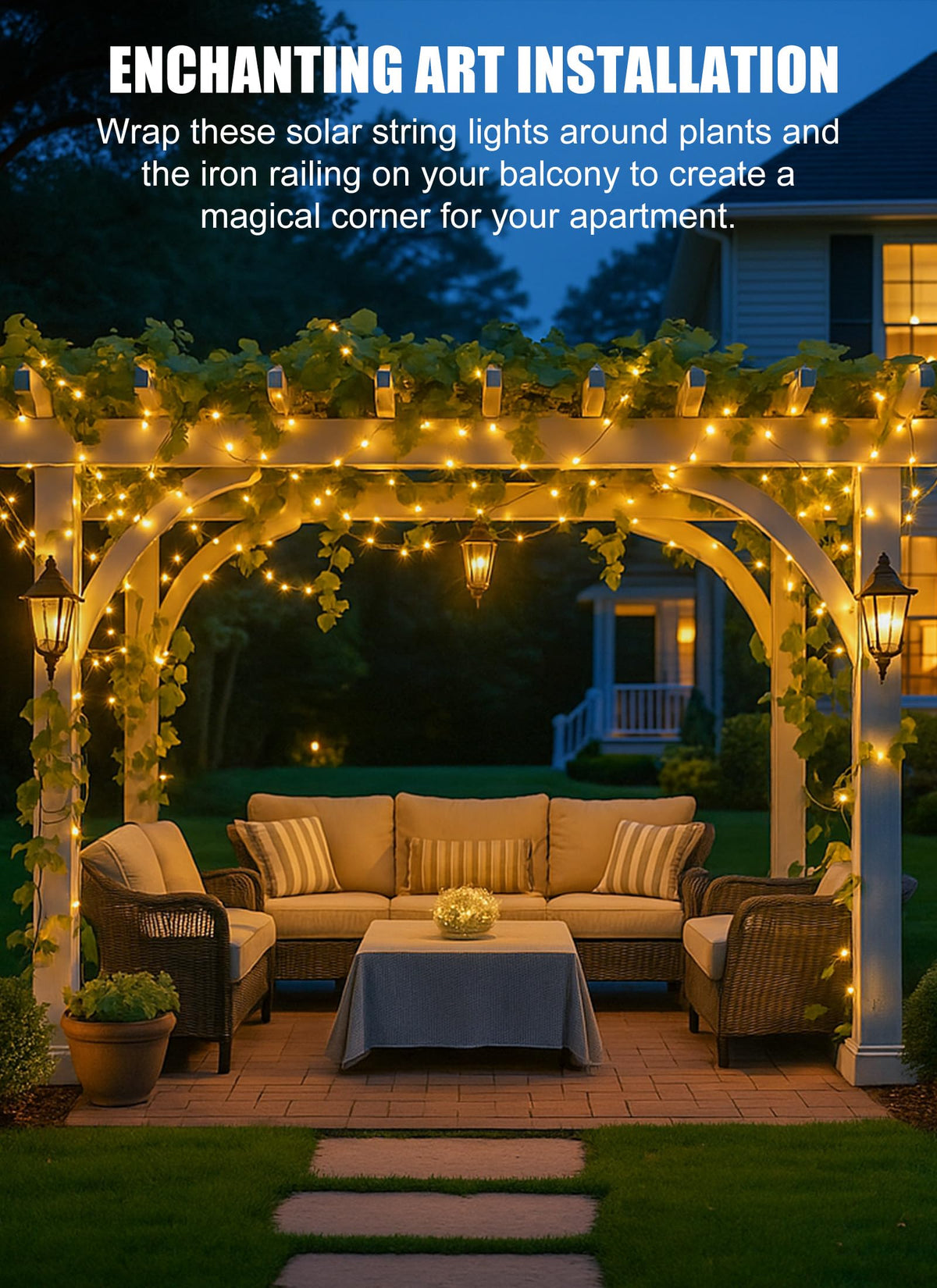 Brightown Solar String Lights Outdoor – 132 ft, 400 LEDs, 4-Pack, 8 Modes, Warm White