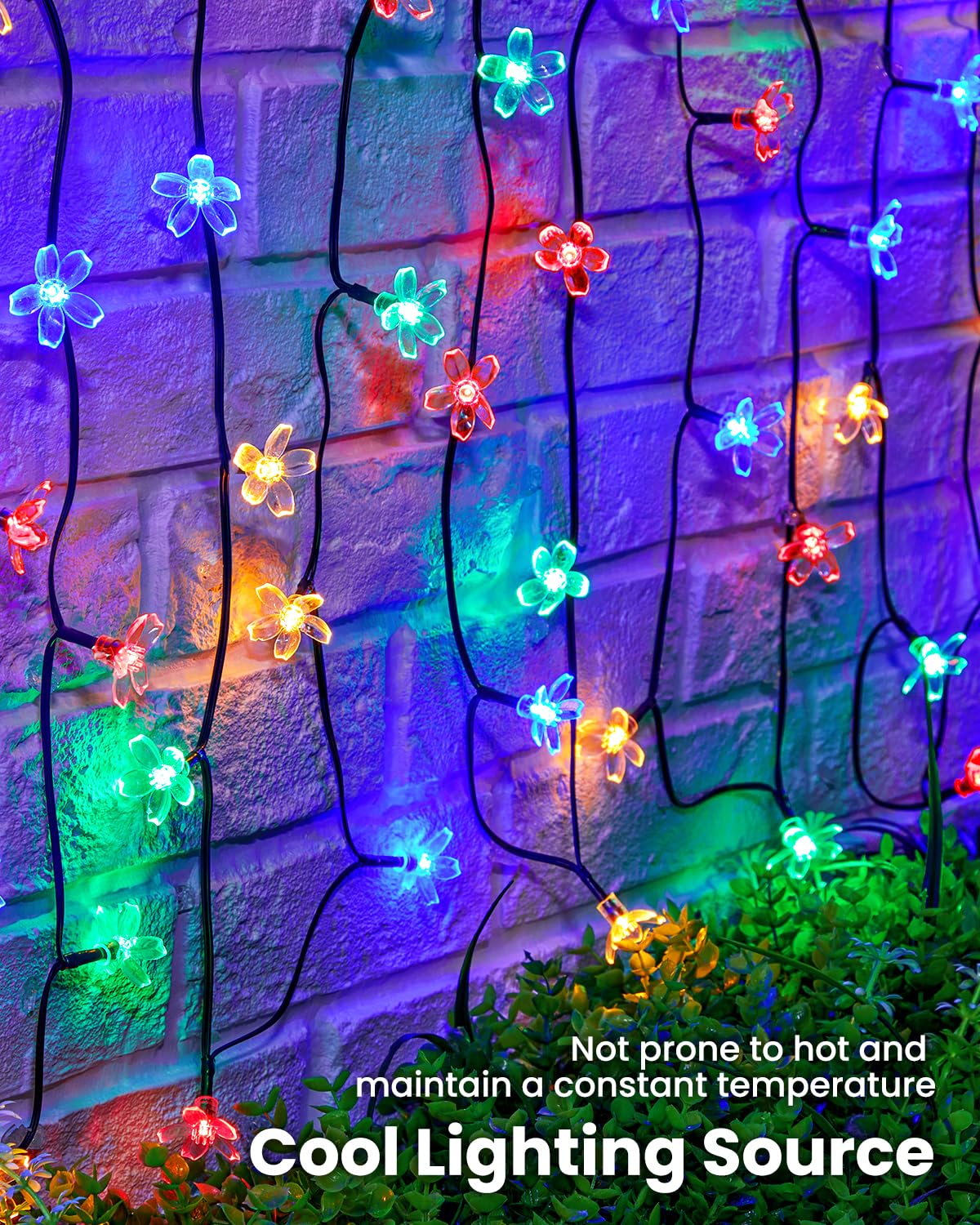 Brightown 2 Pack 52FT 120 LED Flower Solar String Lights – Multicolor