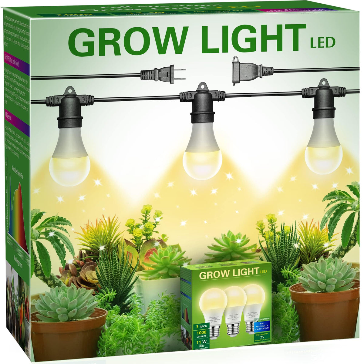 Briignite Hanging Grow Light | 3 LED Full Spectrum, 8.86 ft Cord, Replaceable Bulbs, Linkable