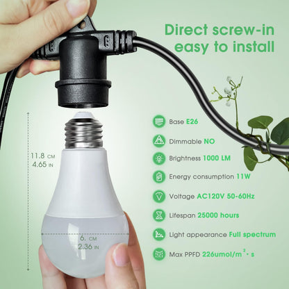 Briignite Hanging Grow Light | 3 LED Full Spectrum, 8.86 ft Cord, Replaceable Bulbs, Linkable