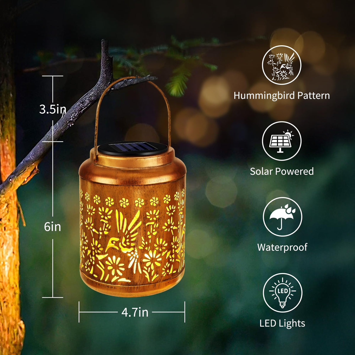 Brizled Hummingbird Solar Lanterns – 2 Pack Outdoor Garden Lights