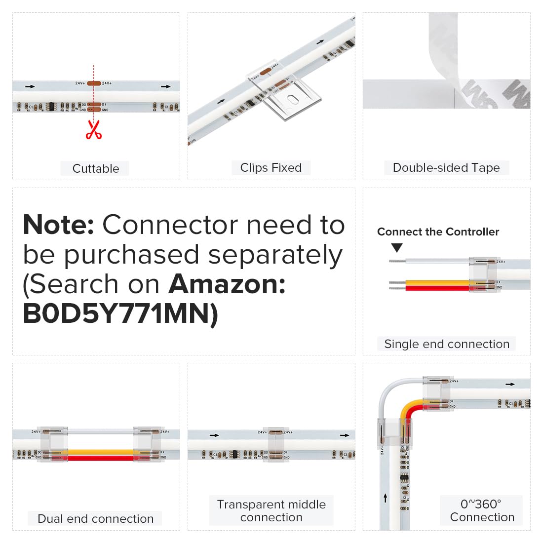 BTF-LIGHTING WS2811 Smart RGB COB LED Strip | 16.4ft, 720 LEDs/m, UL Listed