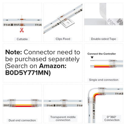 BTF-LIGHTING WS2811 Smart RGB COB LED Strip | 16.4ft, 720 LEDs/m, UL Listed