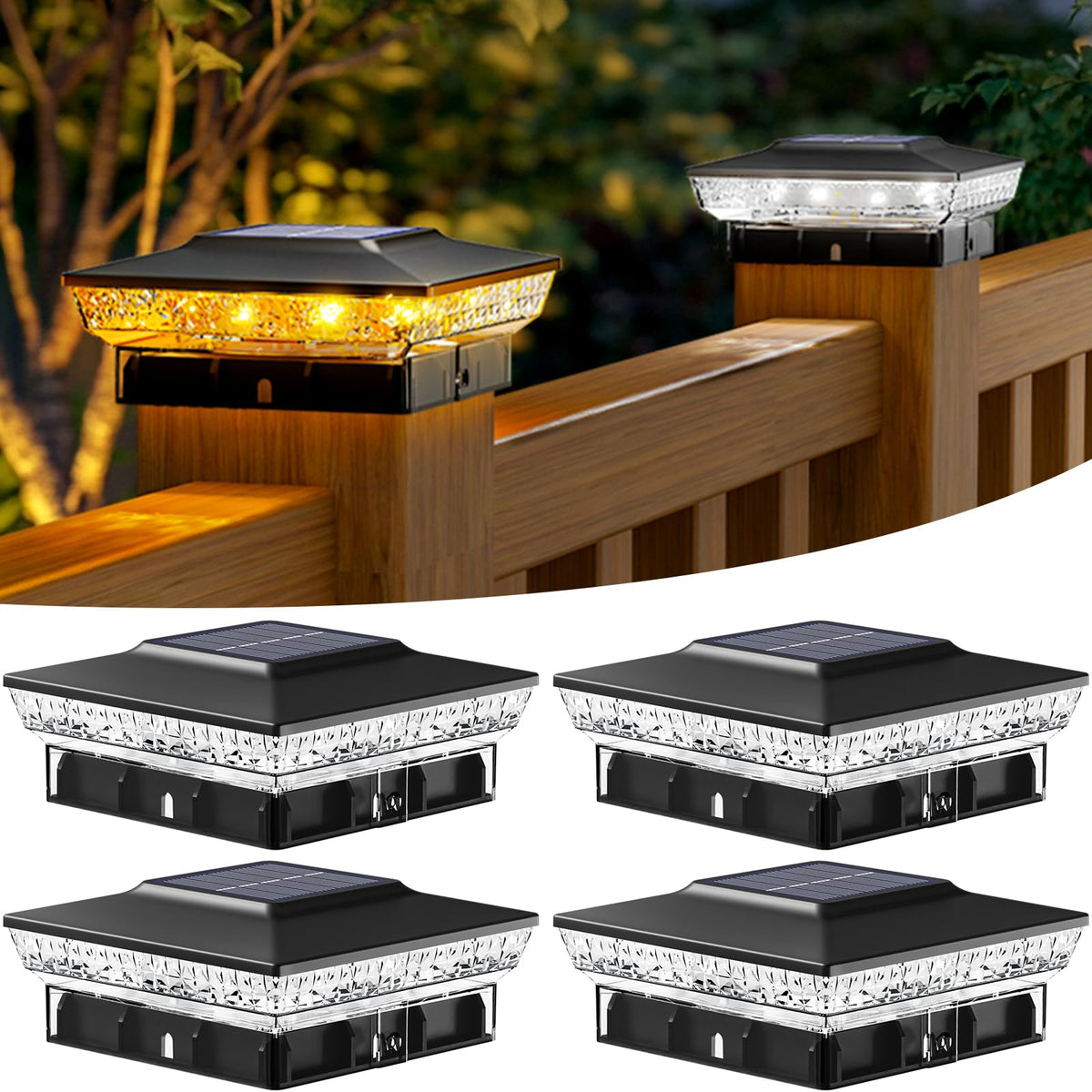 btfarm 4x4 Solar Post Cap Lights – 16 LED, 2 Modes, 4-Pack, Waterproof Outdoor Lighting