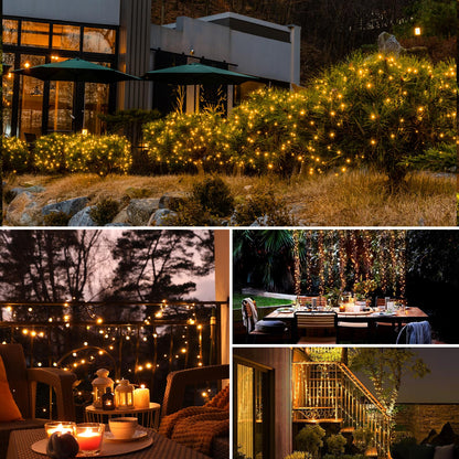 btfarm 4 Pack Solar String Lights Outdoor - 132ft, 320LED, 8 Modes, Waterproof, Warm White