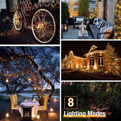 btfarm 4 Pack Solar String Lights Outdoor - 132ft, 320LED, 8 Modes, Waterproof, Warm White