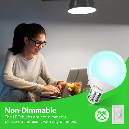 BUBO Vanity Light Bulbs 60W Equivalent – 5000K Daylight G25 LED, 7W, E26, Non-Dimmable, 6 Pack