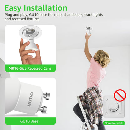 BUBO GU10 LED Bulb 6W (50W Equivalent) 2700K Soft White 650 lm – Non-Dimmable, 10 Pack