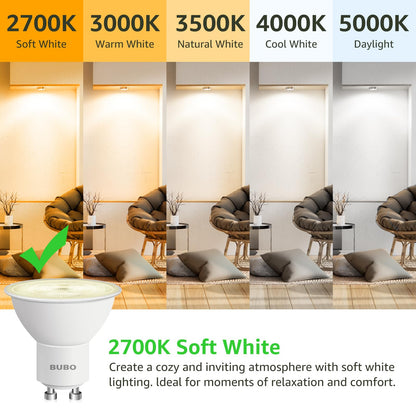 BUBO GU10 LED Bulb 6W (50W Equivalent) 2700K Soft White 650 lm – Non-Dimmable, 10 Pack