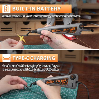 Bucasso Reciprocating Sander – Variable Speed, USB Charging, LED Light, 6 Sanding Heads