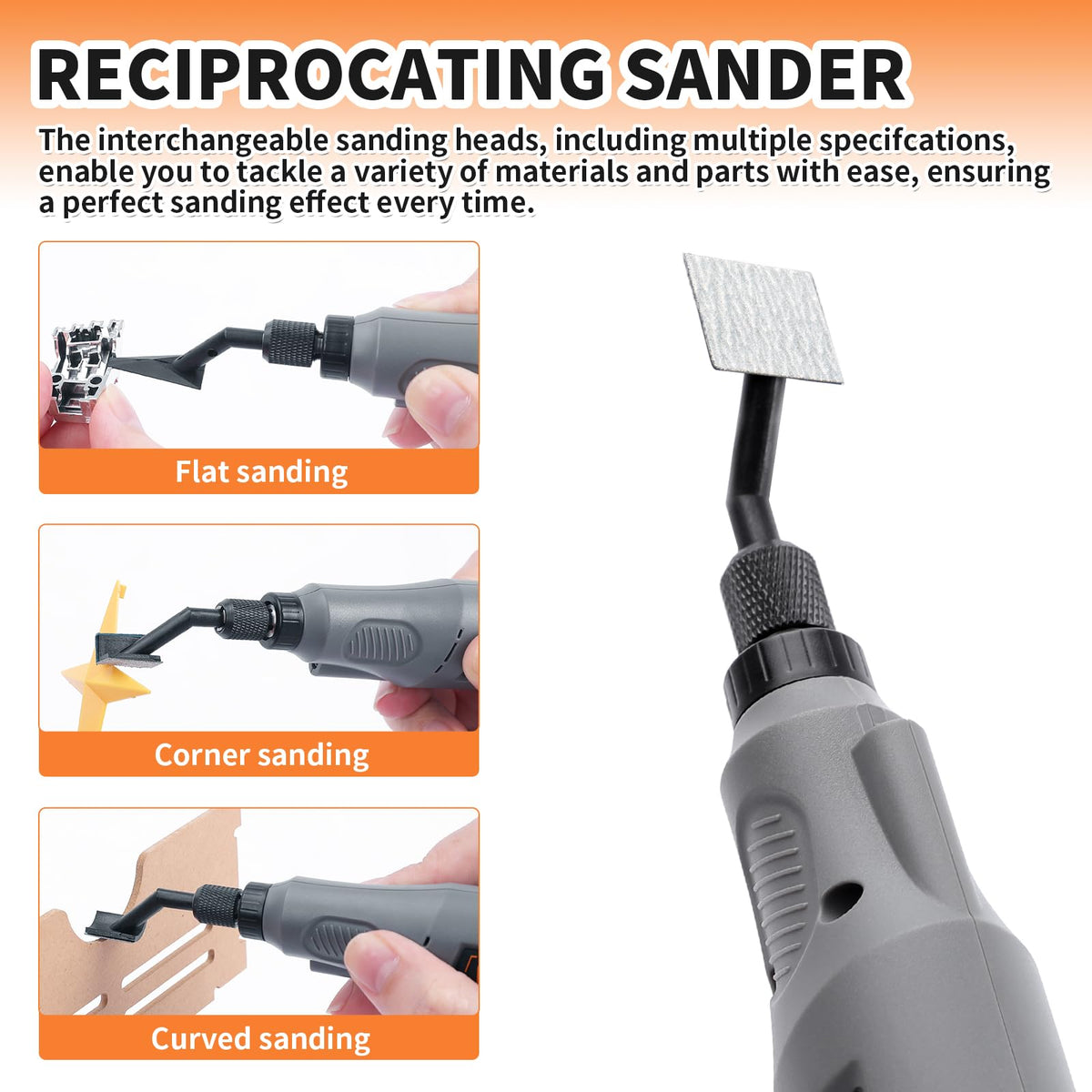 Bucasso Reciprocating Sander – Variable Speed, USB Charging, LED Light, 6 Sanding Heads