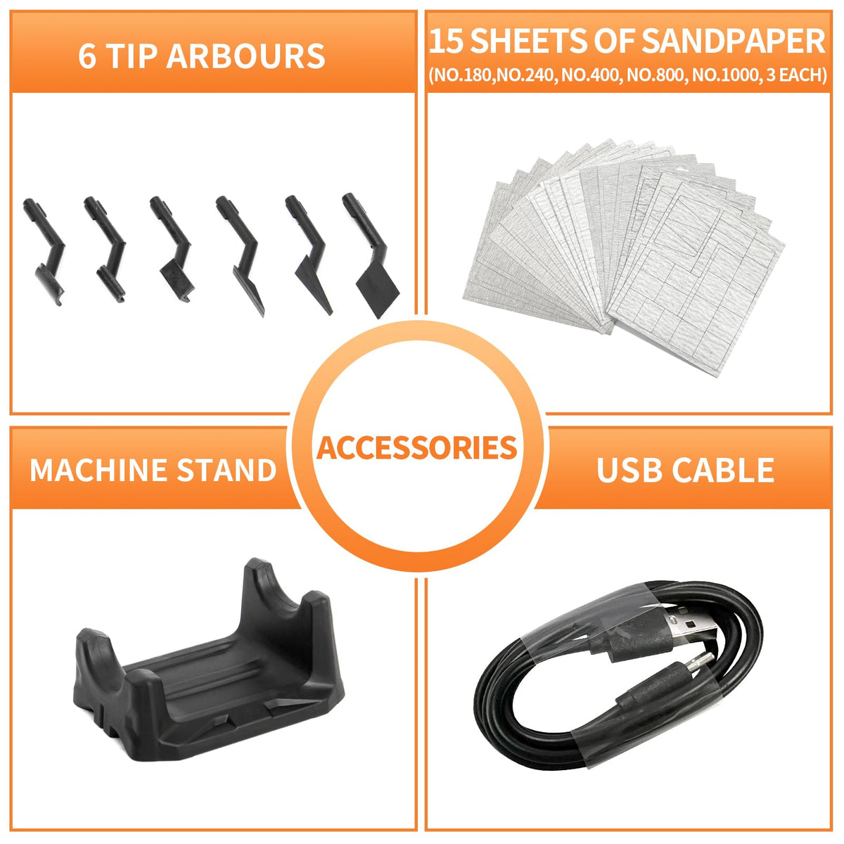 Bucasso Reciprocating Sander – Variable Speed, USB Charging, LED Light, 6 Sanding Heads