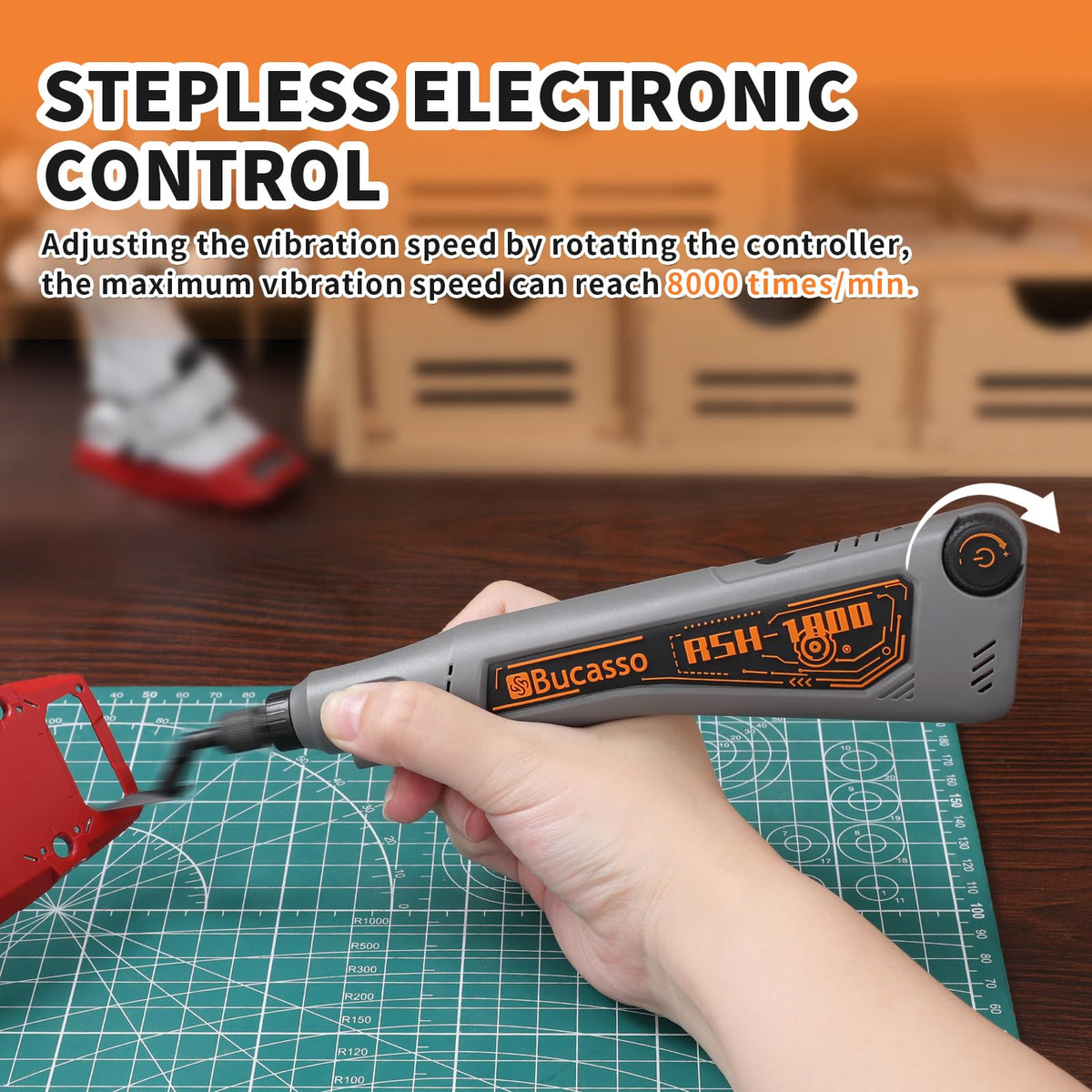 Bucasso Reciprocating Sander – Variable Speed, USB Charging, LED Light, 6 Sanding Heads