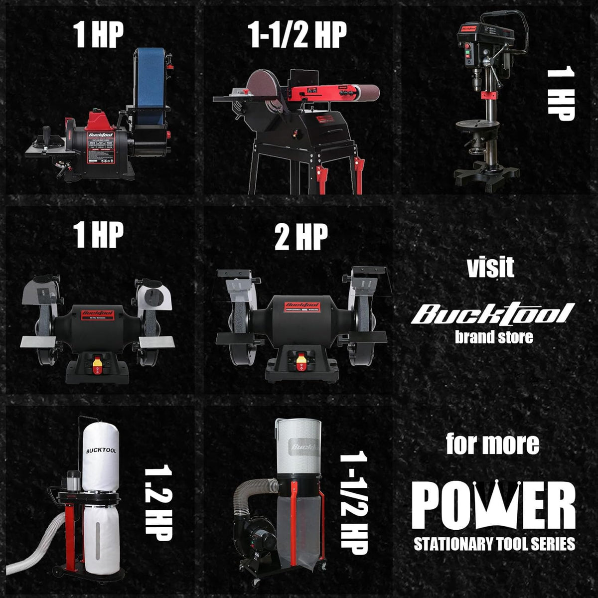 Bucktool BG2600 Combo: 2x42 Belt Sander, 6-inch Bench Grinder, Knife Sharpener with Large Work Tables