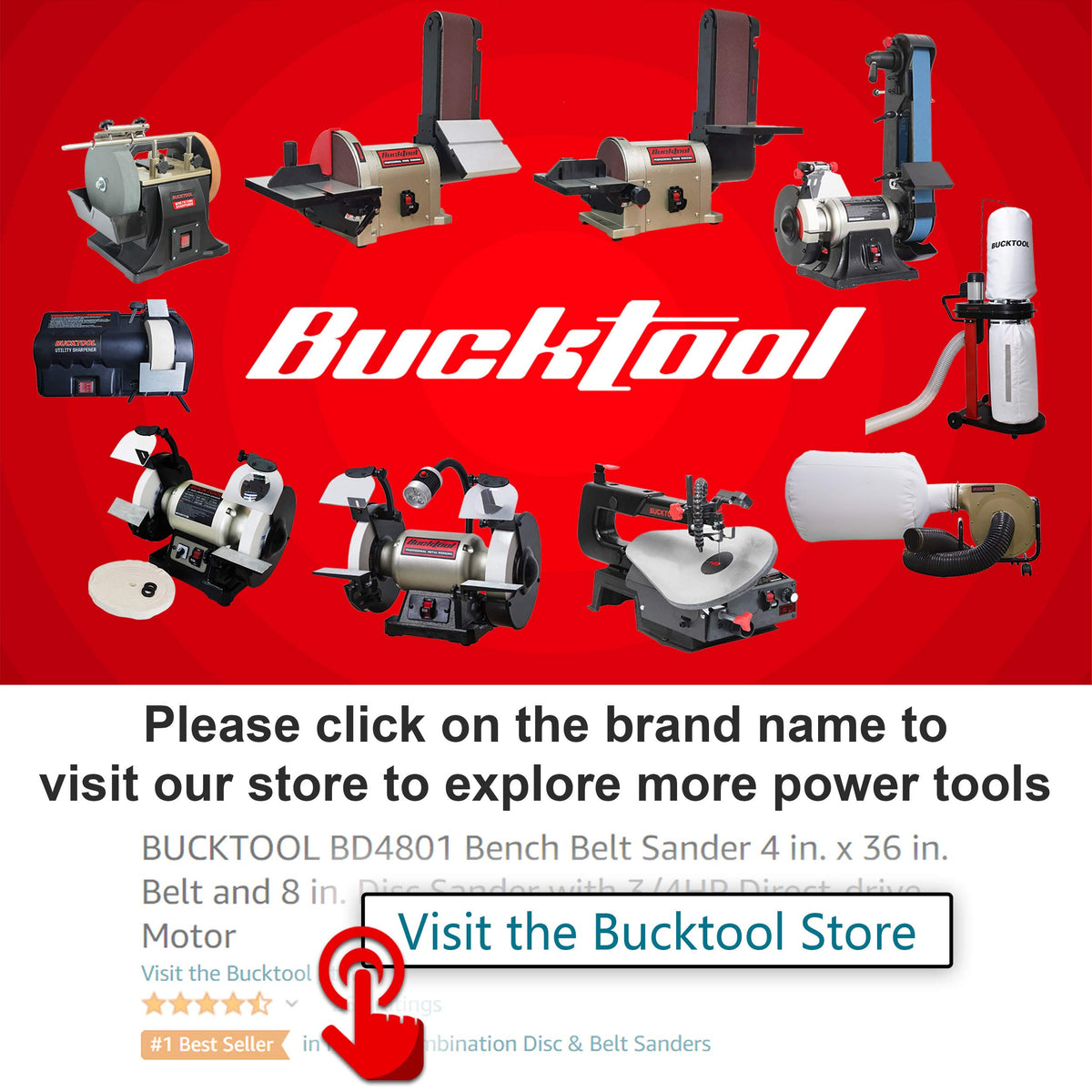 Bucktool BG2600 Combo: 2x42 Belt Sander, 6-inch Bench Grinder, Knife Sharpener with Large Work Tables