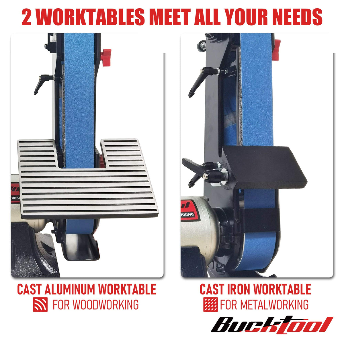 Bucktool BG2600 Combo: 2x42 Belt Sander, 6-inch Bench Grinder, Knife Sharpener with Large Work Tables