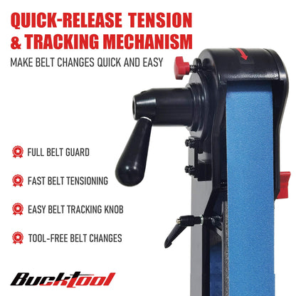 Bucktool BG2600 Combo: 2x42 Belt Sander, 6-inch Bench Grinder, Knife Sharpener with Large Work Tables