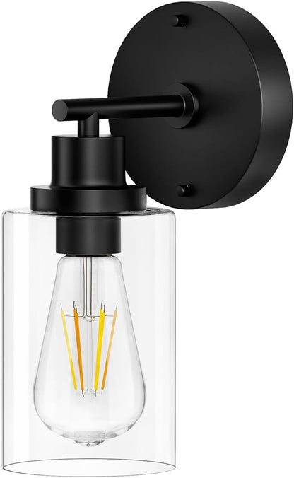 BUTHY Black Wall Sconce Light | Modern Indoor Wall Fixture with E26 Base & Clear Glass Shade