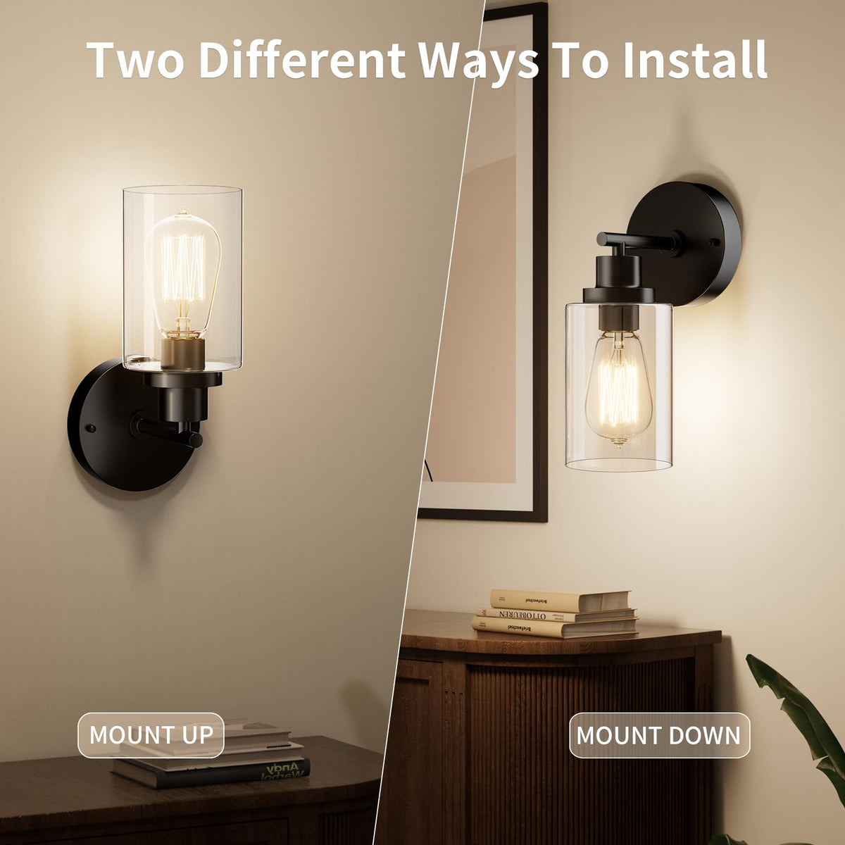 BUTHY Black Wall Sconce Light | Modern Indoor Wall Fixture with E26 Base & Clear Glass Shade