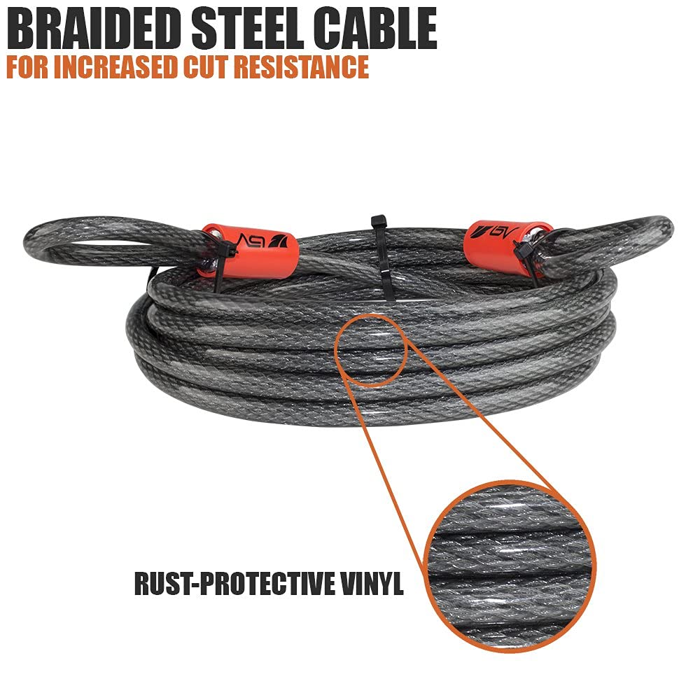 BV 7FT Heavy-Duty Security Cable Lock with Loops — 10mm Braided Steel