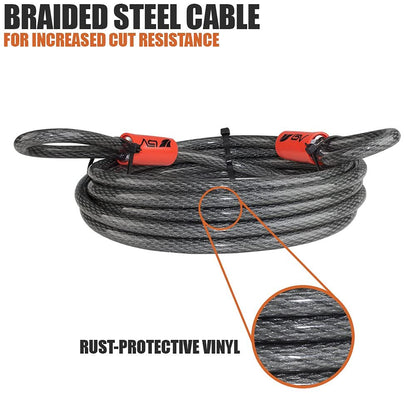 BV 7FT Heavy-Duty Security Cable Lock with Loops — 10mm Braided Steel