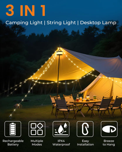 Bylitodt Camping String Lights — Retractable 32.8ft RGB LED Rope Lights